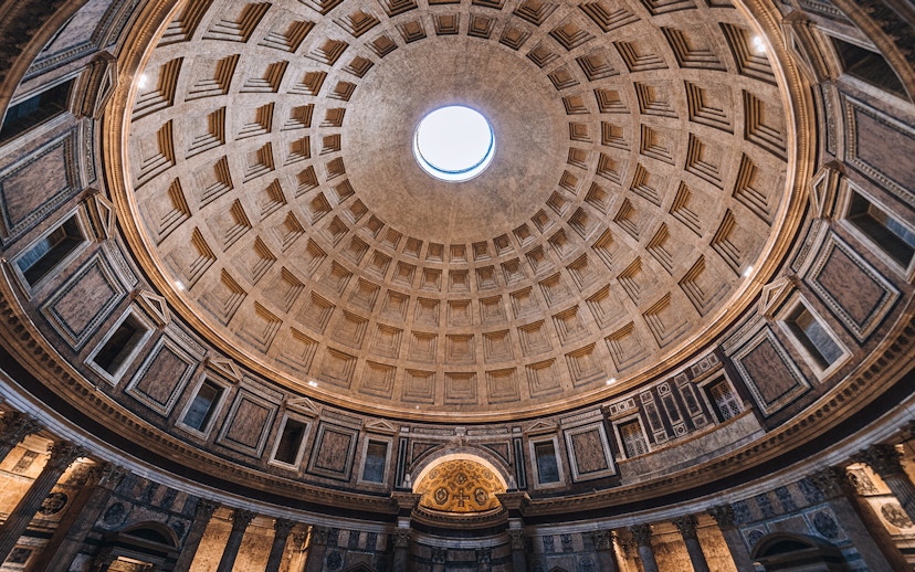 Skylight dome interior of the Pantheon in Rome, Italy.