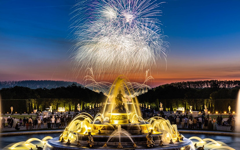 Fireworks over the Palace of Versailles fountain during the night show in France.