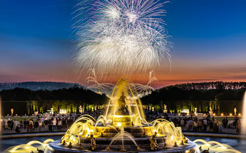 Fireworks over the Palace of Versailles fountain during the night show in France.