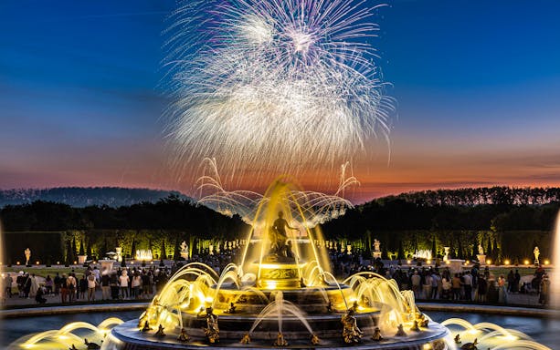 Fireworks over the Palace of Versailles fountain during the night show in France.
