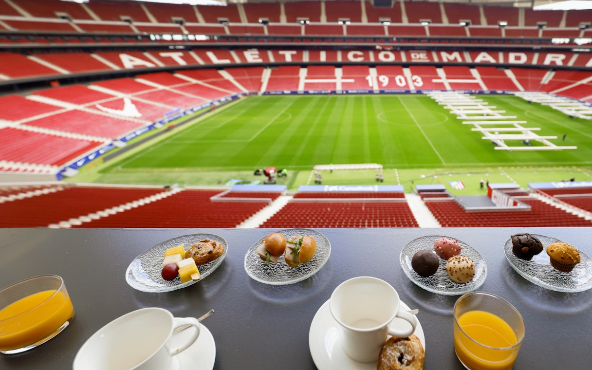 Lunch view from Simeone's Private Box at Atlético de Madrid stadium, overlooking the field.