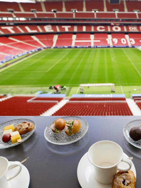 Lunch view from Simeone's Private Box at Atlético de Madrid stadium, overlooking the field.