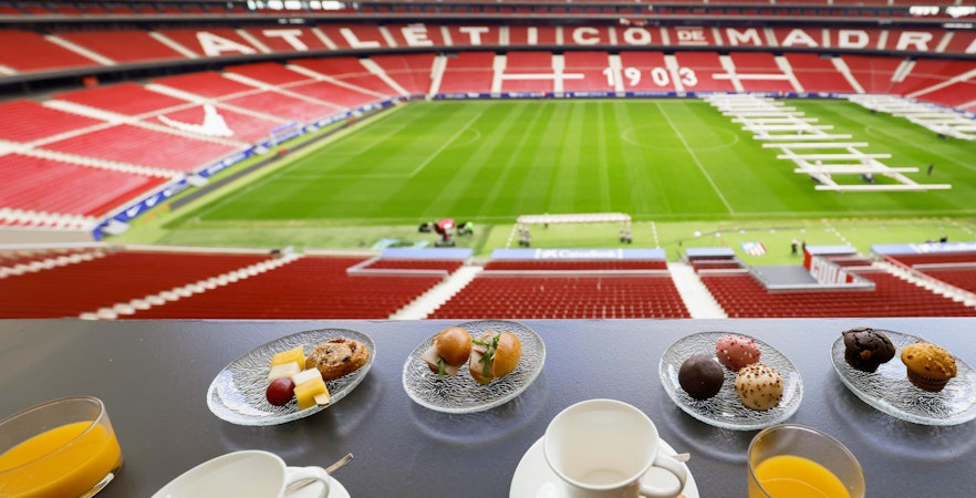 Lunch view from Simeone's Private Box at Atlético de Madrid stadium, overlooking the field.