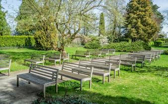 Benches in the garden at Park in Żelazowa Wola, Poland, birthplace of Frederic Chopin.