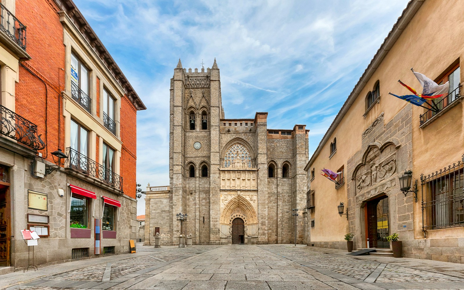 Avila Cathedral exterior with Gothic architecture in Avila, Spain.