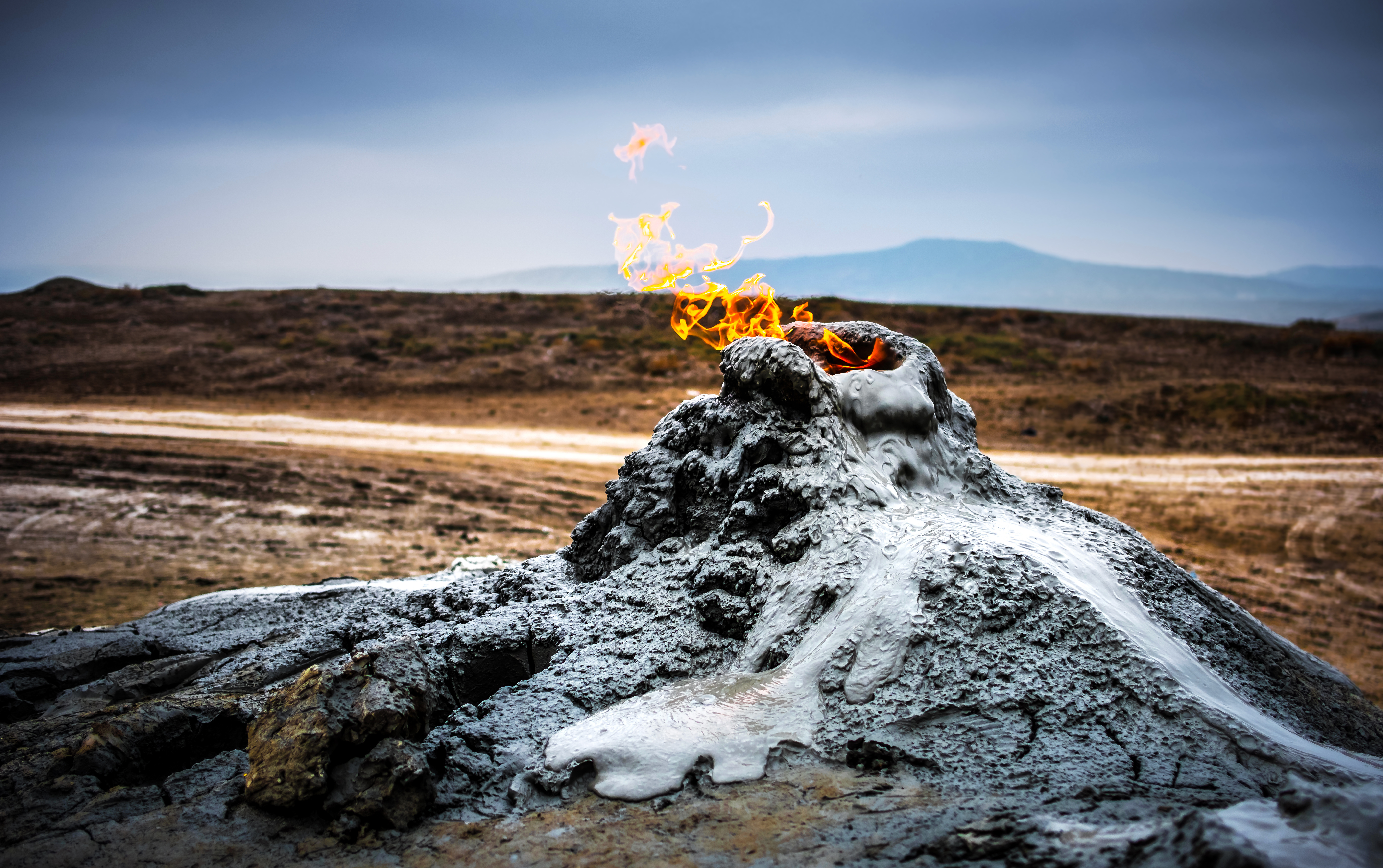 Burning gas atop a mud volcano in Gobustan, Azerbaijan.