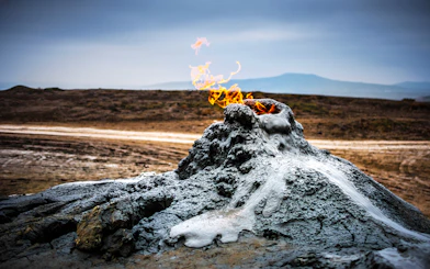 Burning gas atop a mud volcano in Gobustan, Azerbaijan.