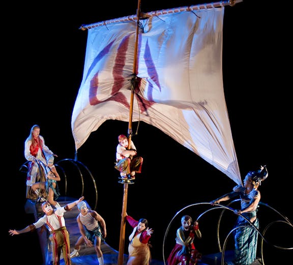 Performers on a ship-themed stage in a Cirque du Soleil show, Las Vegas.