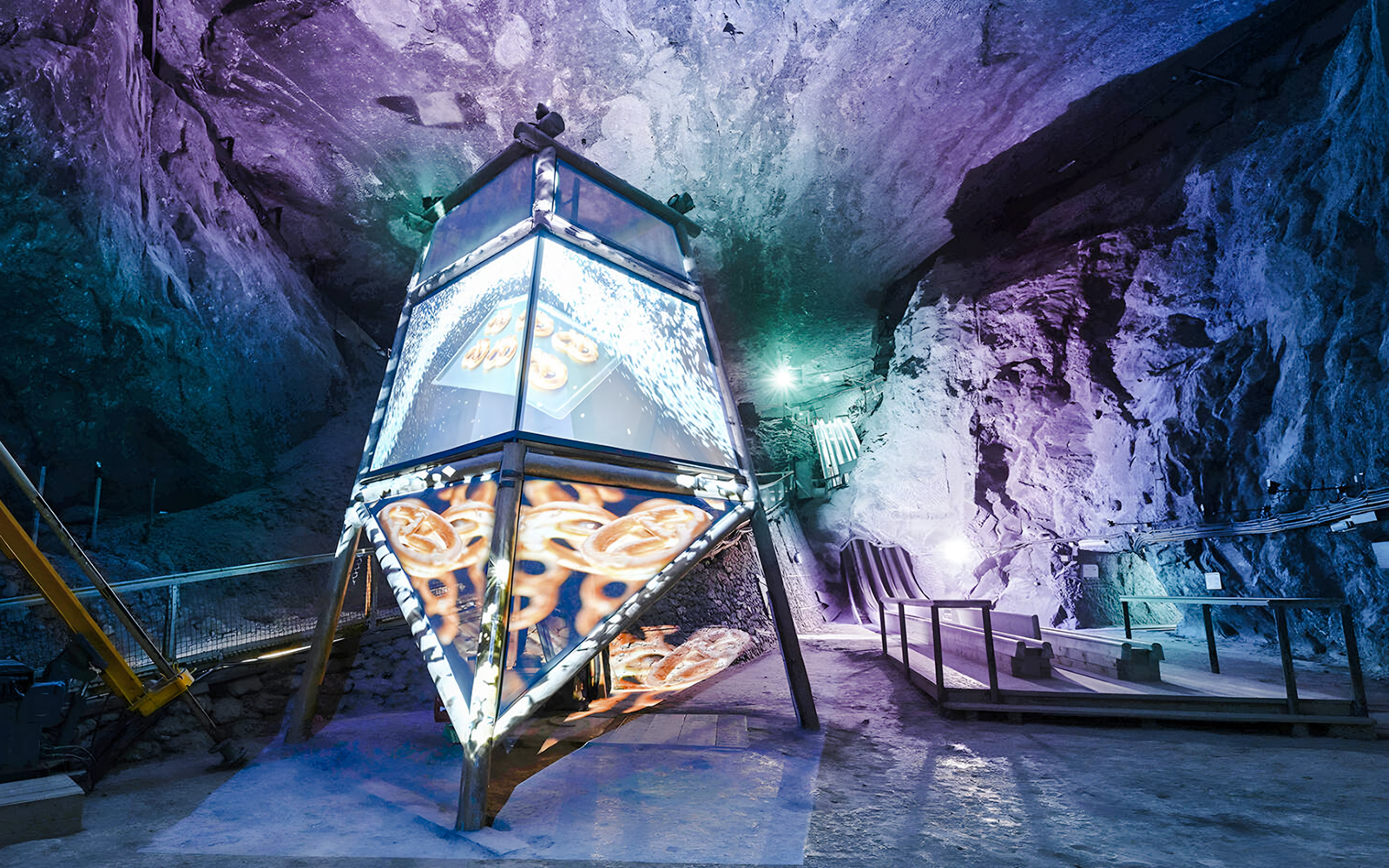 Illuminated display inside Berchtesgaden Salt Mine, Bavaria.