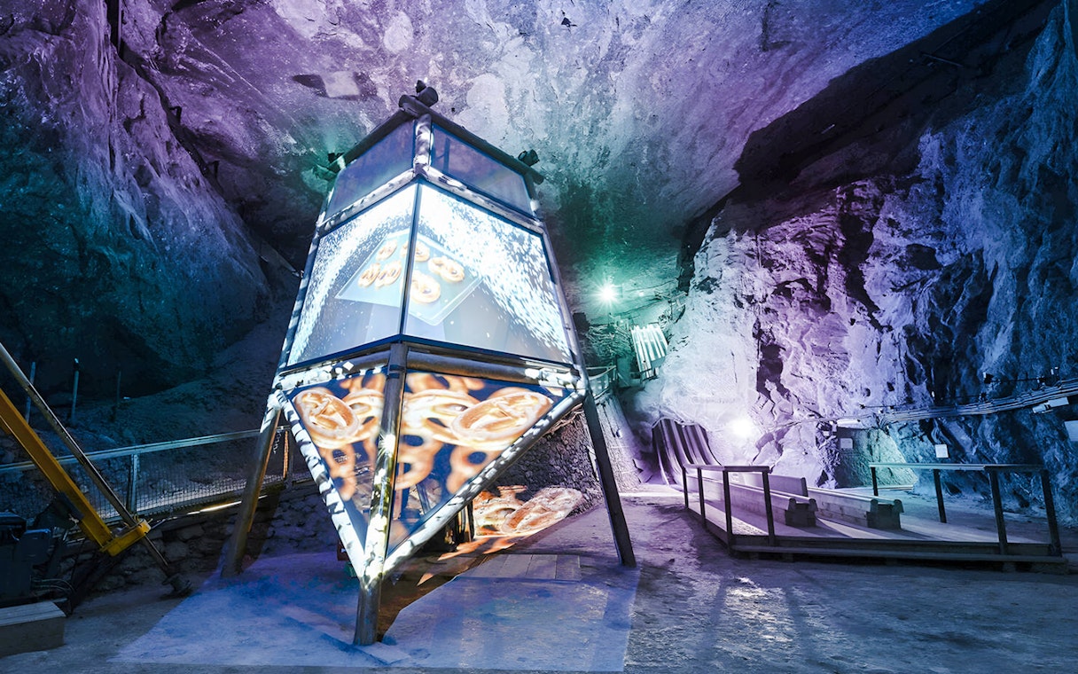 Illuminated display inside Berchtesgaden Salt Mine, Bavaria.