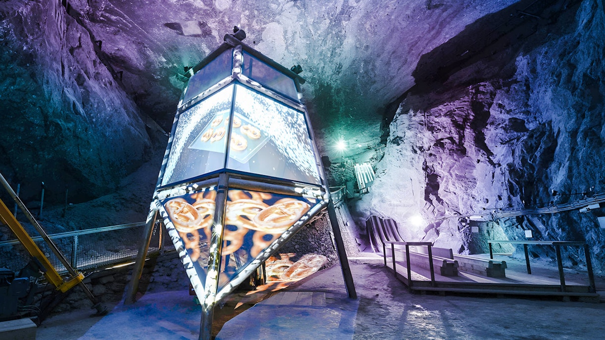 Illuminated display inside Berchtesgaden Salt Mine, Bavaria.
