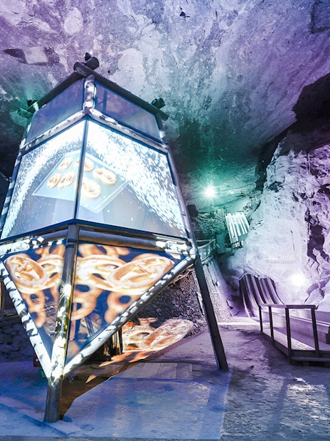 Illuminated display inside Berchtesgaden Salt Mine, Bavaria.