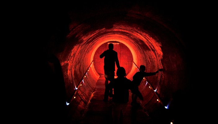 Visitors exploring Ruakuri Cave's illuminated limestone formations in New Zealand.
