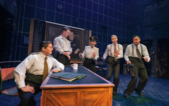 Cast performing Operation Mincemeat on Broadway stage.