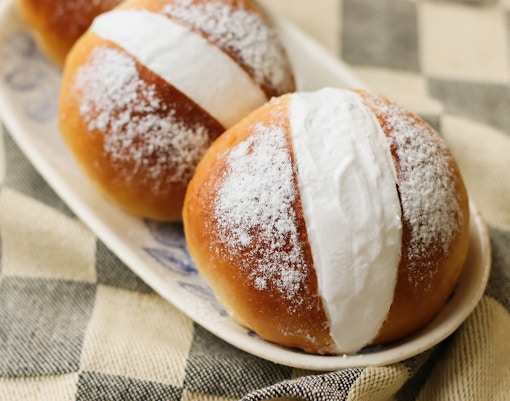 Maritozz sweet buns filled with whipped cream