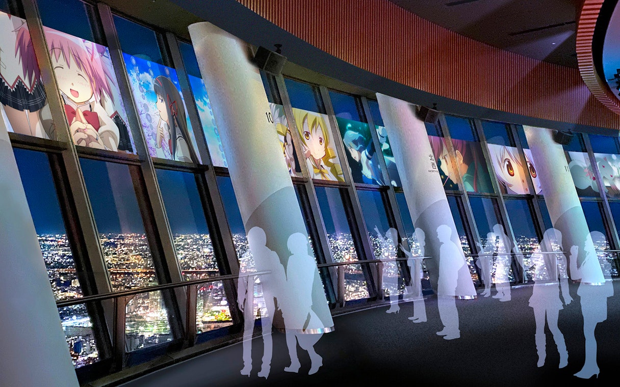 Tokyo Skytree Round Theatre with Puella Magi Madoka Magica displays, Tokyo, Japan