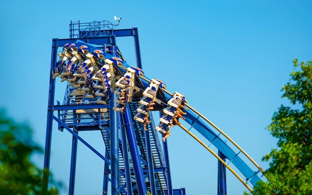 Roller coaster riders on the Great White at SeaWorld San Antonio.