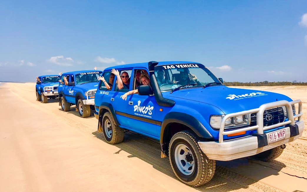 Four-wheel drive tour on K'gari beach, Fraser Island.