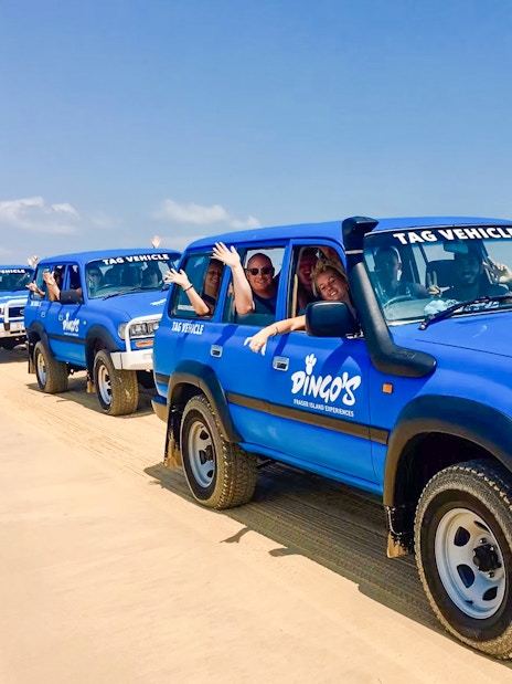 Four-wheel drive tour on K'gari beach, Fraser Island.