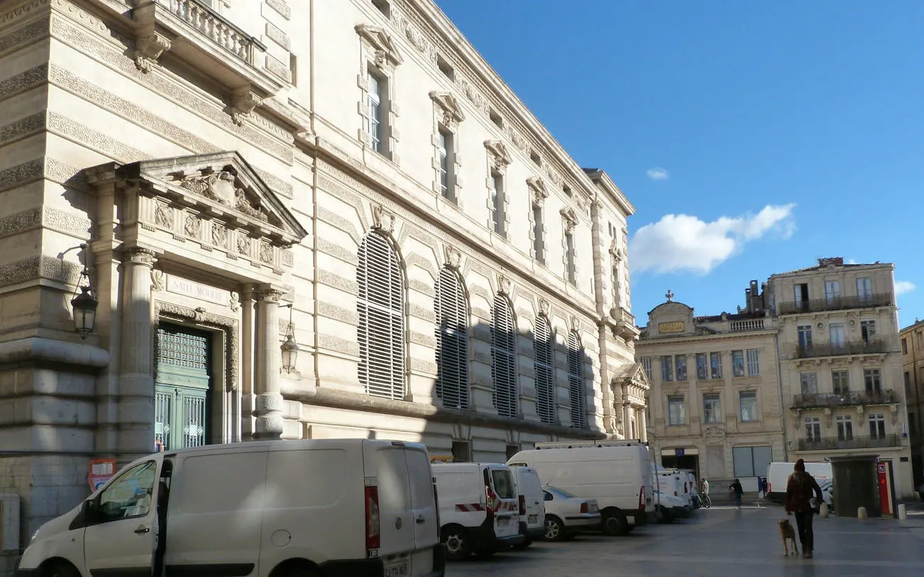 Historic building facade in Montpellier during a self-guided city exploration game.