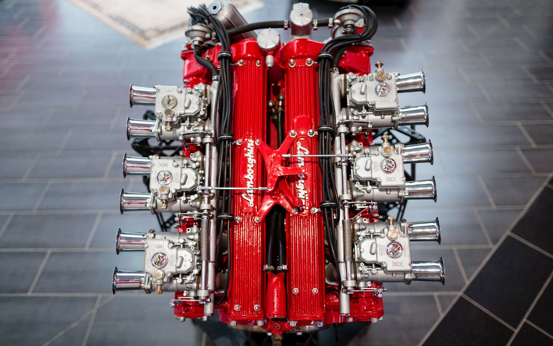 Lamborghini engine display at Ferruccio Lamborghini Museum, Bologna, Italy.