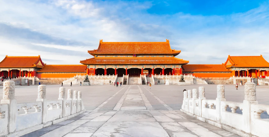 Forbidden City courtyard with traditional Chinese architecture in Beijing, China.