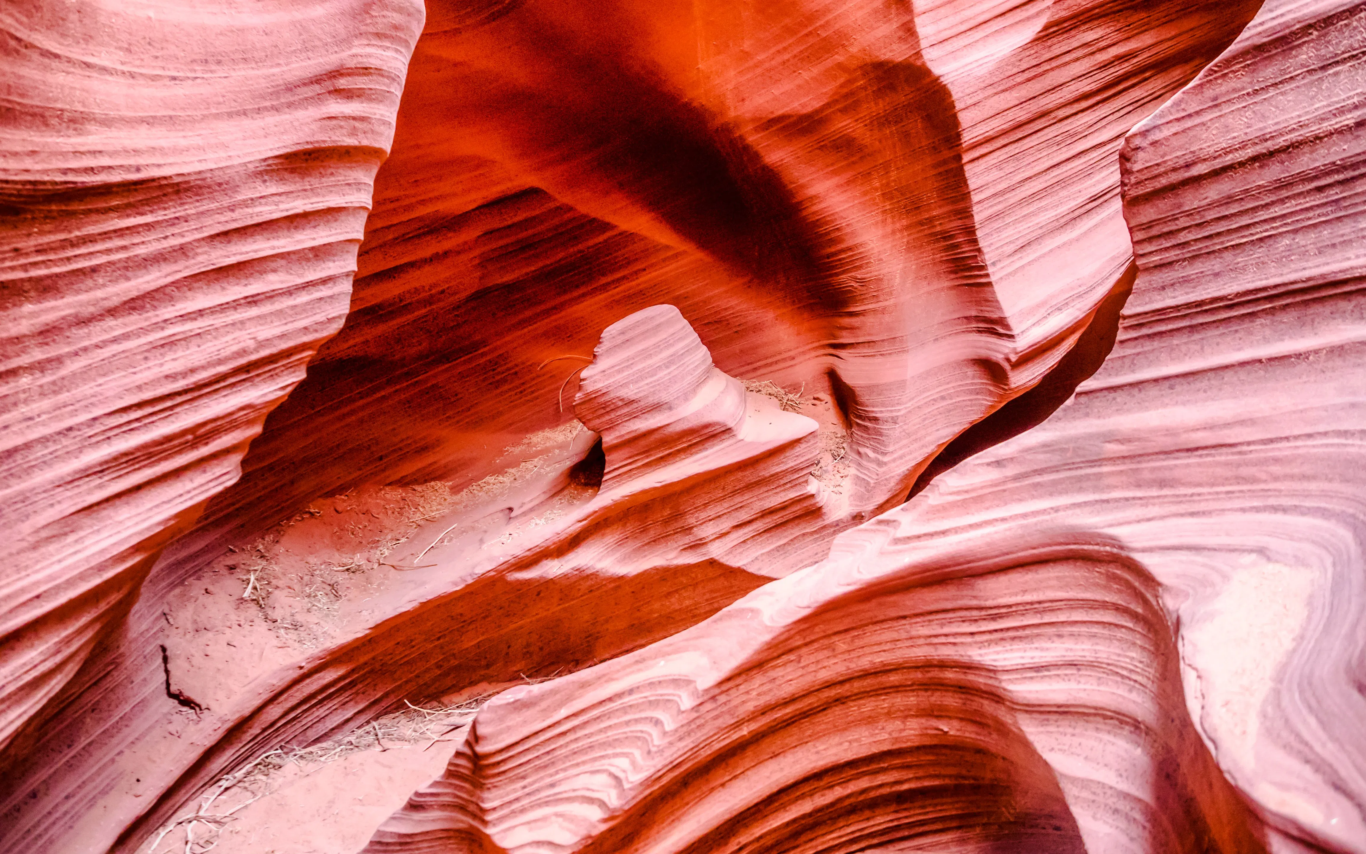 Reddish sandstone formations in Rattlesnake Canyon, showcasing layered textures.