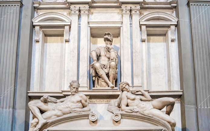 Lorenzo di Medici tomb with sculptures by Michelangelo in Florence, Italy.