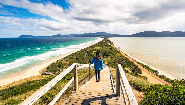 Bruny Island tour with scenic coastline view, Tasmania, Australia.
