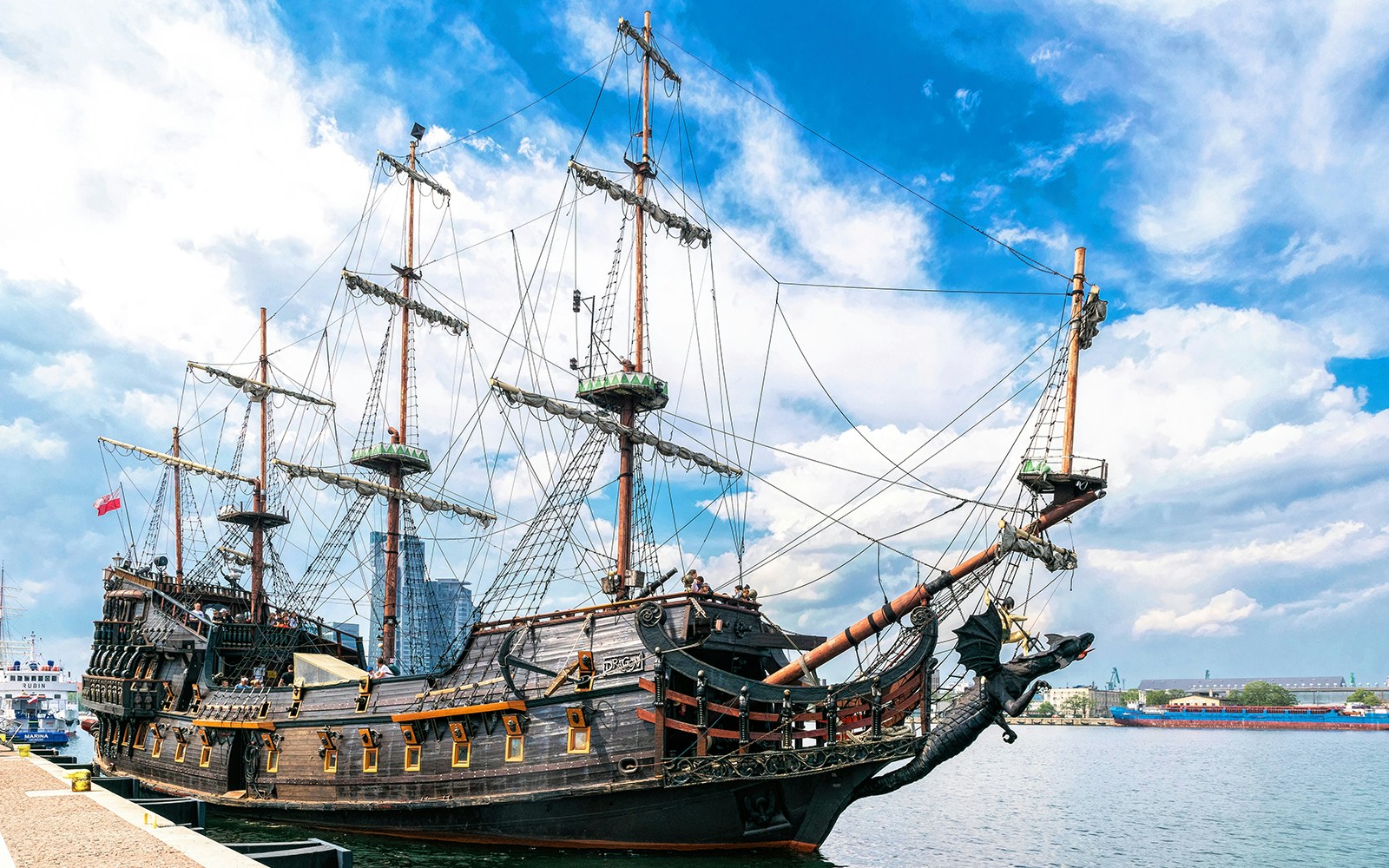 Pirate ship docked in Gdansk for lunch cruise to Westerplatte.