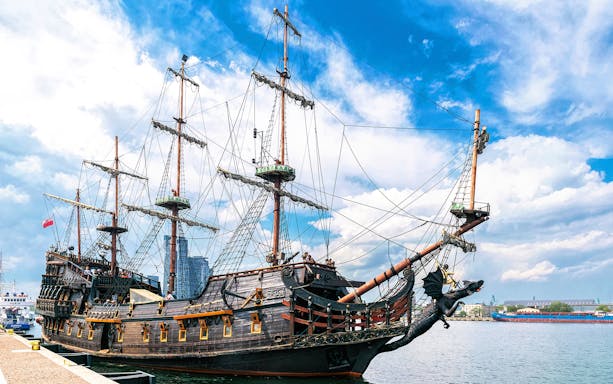 Pirate ship docked in Gdansk for lunch cruise to Westerplatte.