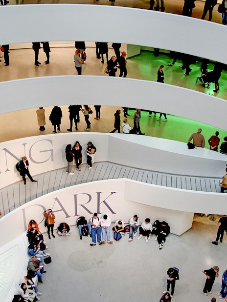 Visitors inside the Guggenheim Museum's spiral walkway, New York City.