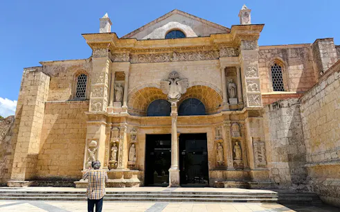 Colonial church facade in Santo Domingo's Colonial Zone, part of the city tour from Punta Cana.
