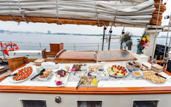 Assorted appetizers and fruits on the Liberty Star cruise in Boston Harbor.