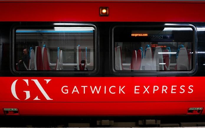 Gatwick Express train at station for Gatwick Airport day travel.