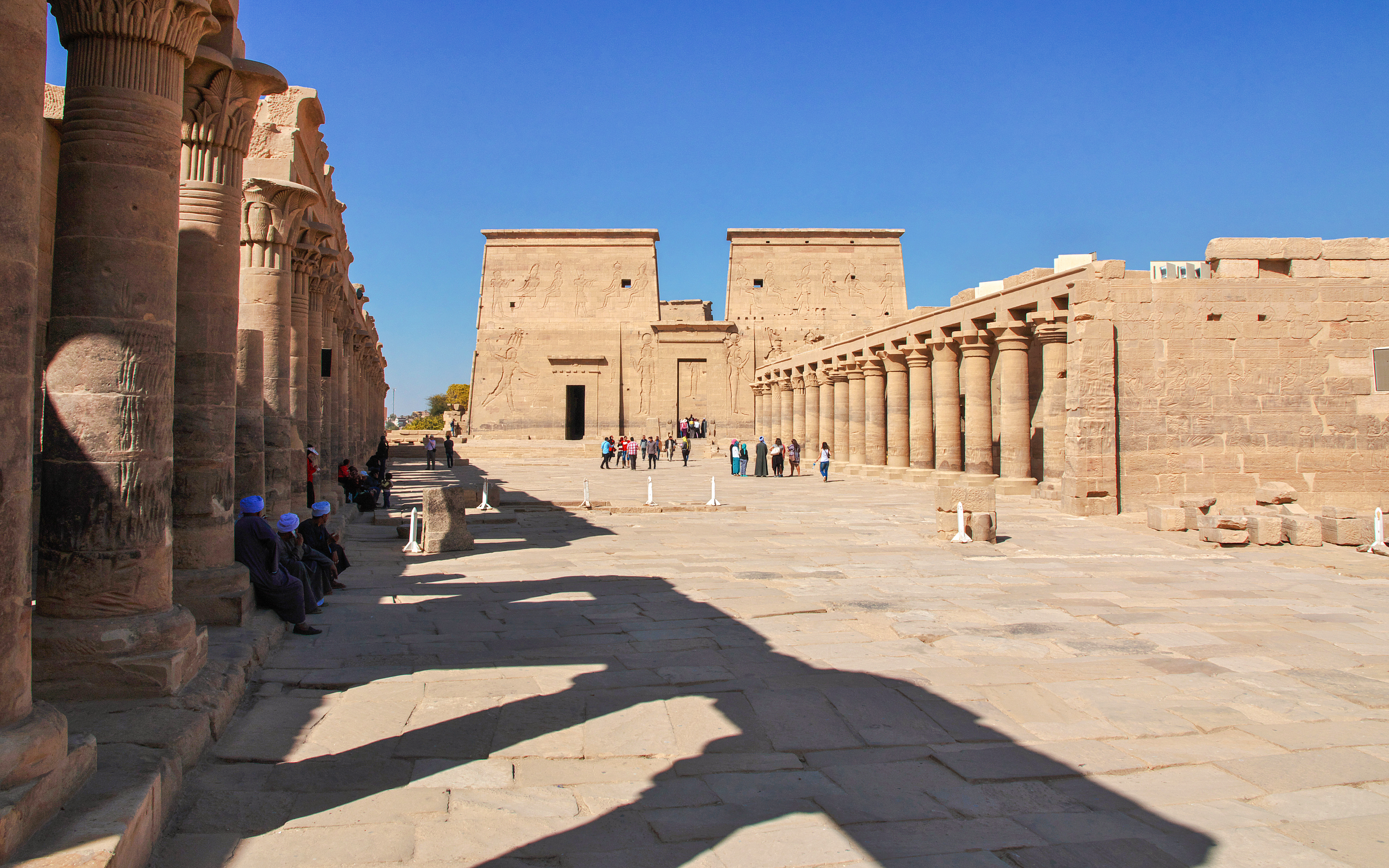 Philae Island's Inner Temple with ancient Egyptian hieroglyphs and columns, Egypt.