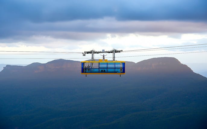 Cable car over Blue Mountains during guided tour with Sydney Zoo visit.