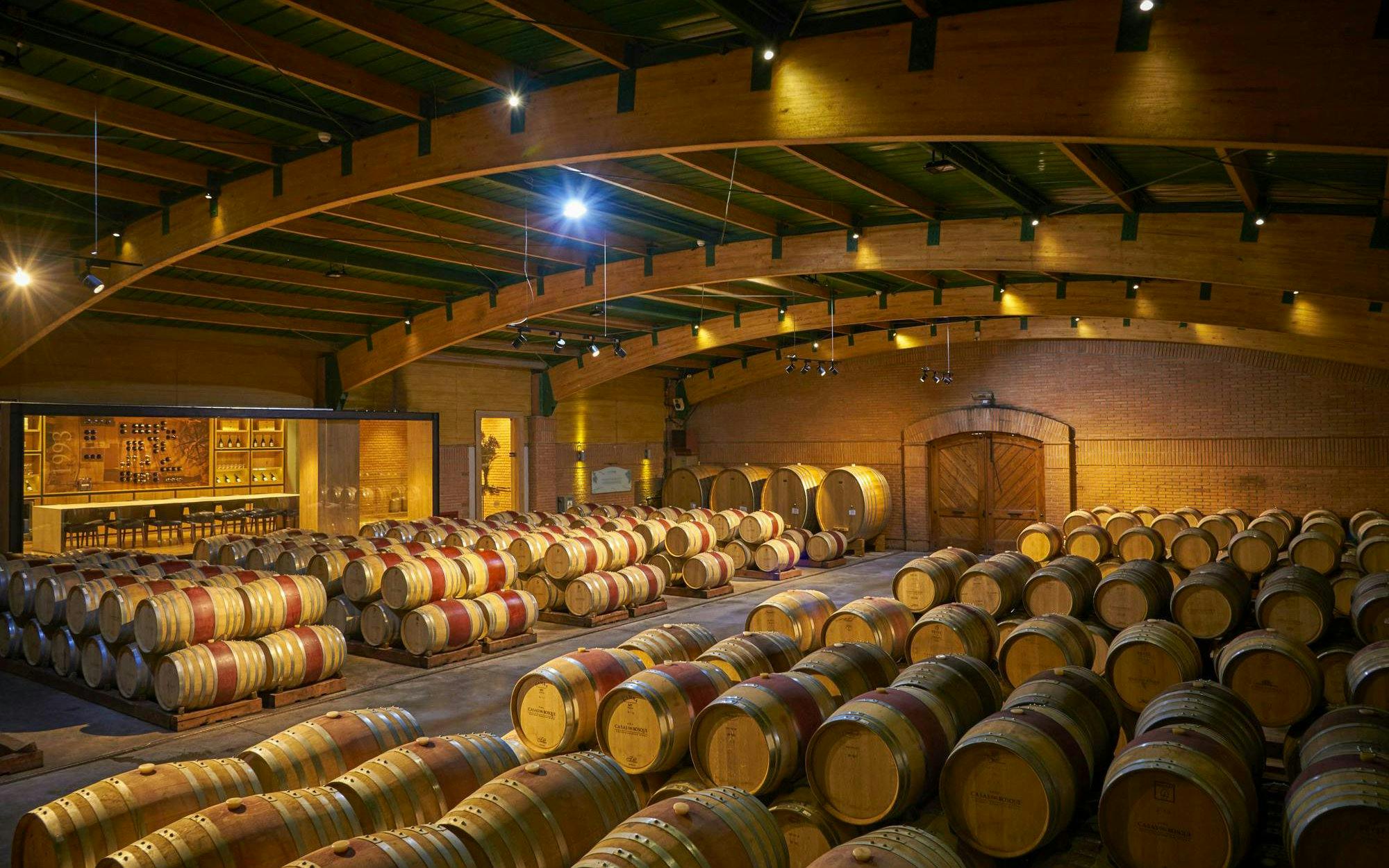 Barrel cellar at Casas del Bosque winery in Chile's Casablanca Valley.