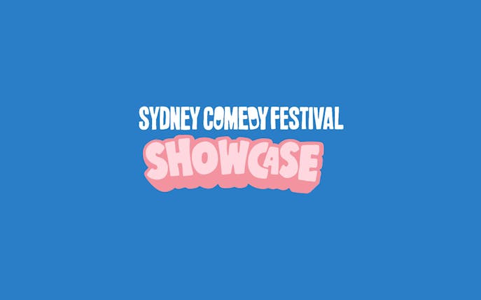Sydney Comedy Festival Showcase logo on blue background.