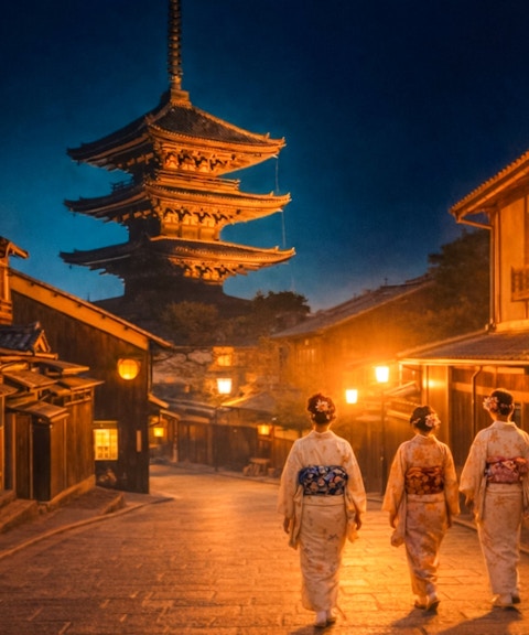 Evening walk in Higashiyama District, Kyoto, with Yasaka Pagoda in view.