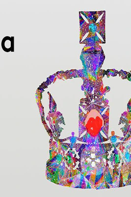 Colorful crown illustration with the text "Britten Gloriana" on a white background.