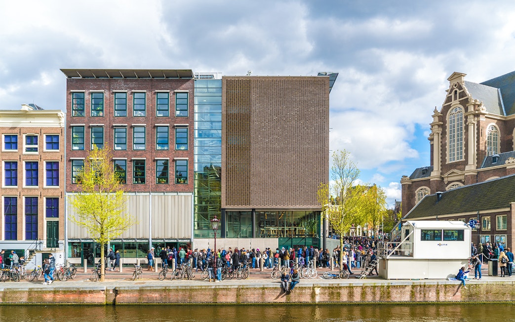Tourists queuing outside the Anne Frank House in Amsterdam.