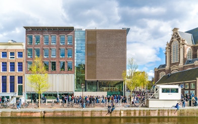 Tourists queuing outside the Anne Frank House in Amsterdam.