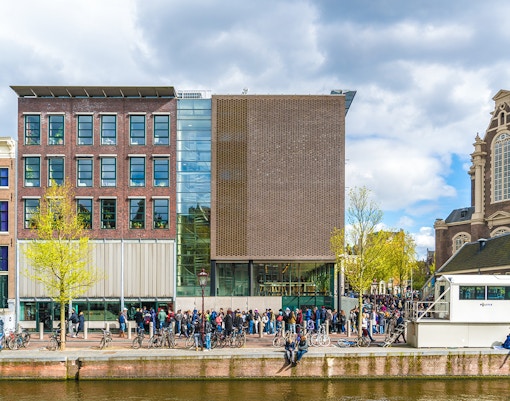 Tourists queuing outside the Anne Frank House in Amsterdam.