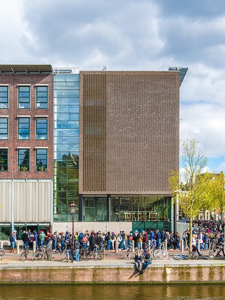 Tourists queuing outside the Anne Frank House in Amsterdam.