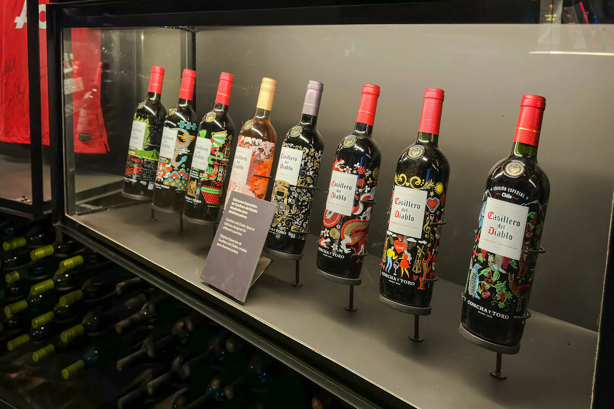 Casillero del Diablo wine bottles on display at Concha y Toro Winery, Santiago.