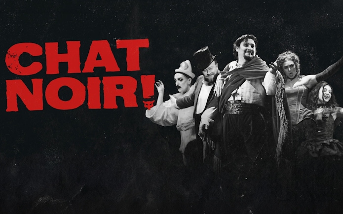 Performers in theatrical costumes on stage for Chat Noir show in Westend.