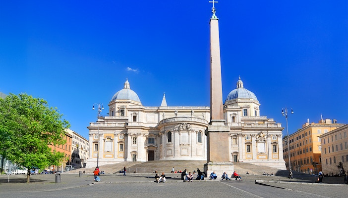 Basilica of Santa Maria Maggiore facade at Esquiline Square, Rome.