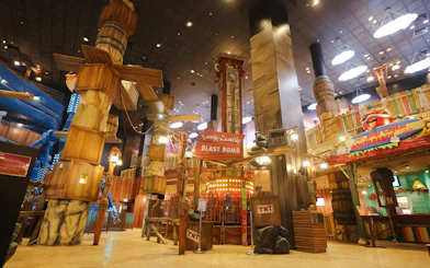 Blast Bomb ride entrance at Angry Birds World Theme Park with themed decor.