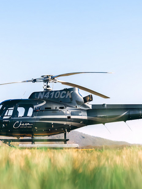 Helicopter on grass field for NYC tour from New Jersey.